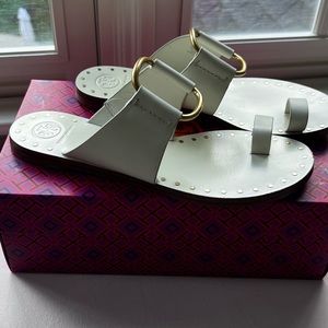 Tory Burch Ravello studded sandal perfect ivory white size 9 box and dust bag
